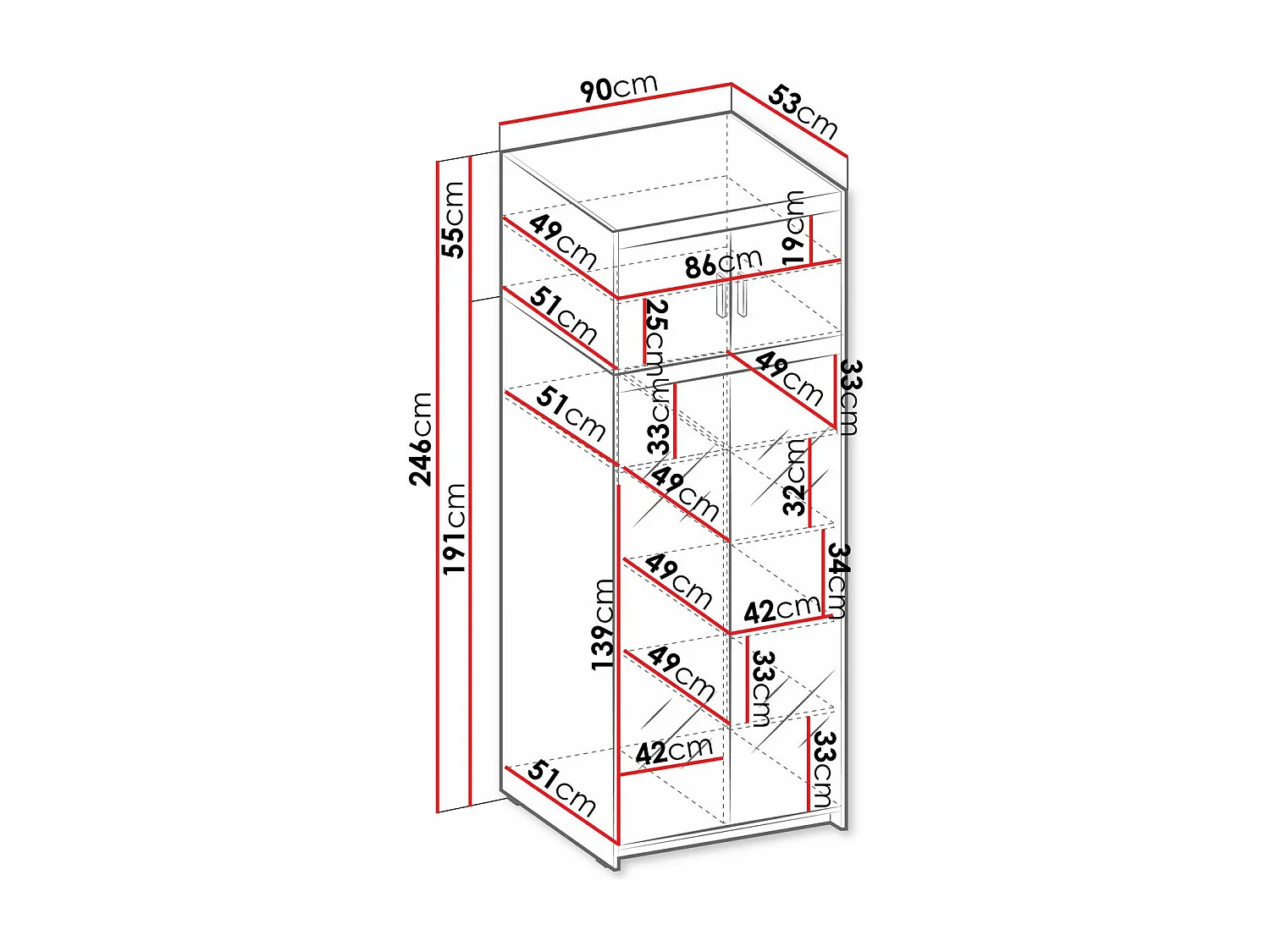 Armario Novduni 119, Roble Sonoma, 191x90x53cm, Puertas de armario: Con bisagras
