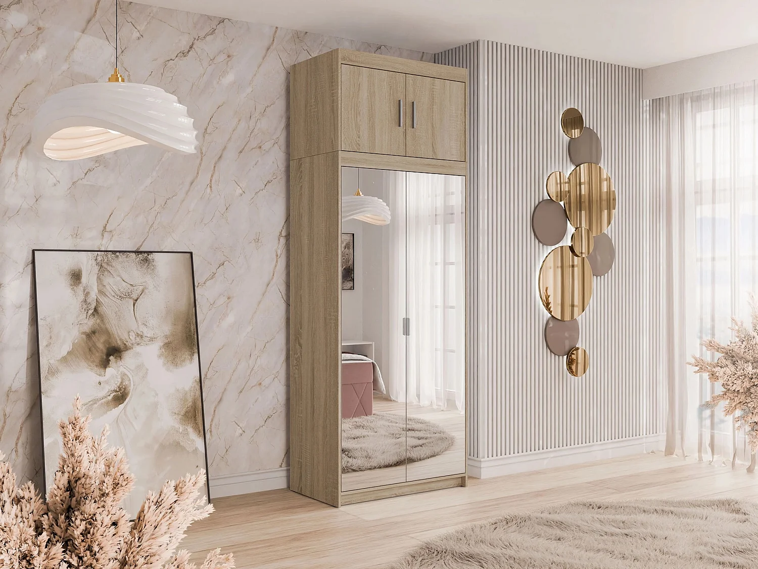 Armoire Novduni 119, Sonoma chêne, 246x90x53cm, Portes d'armoire: Avec des charnières