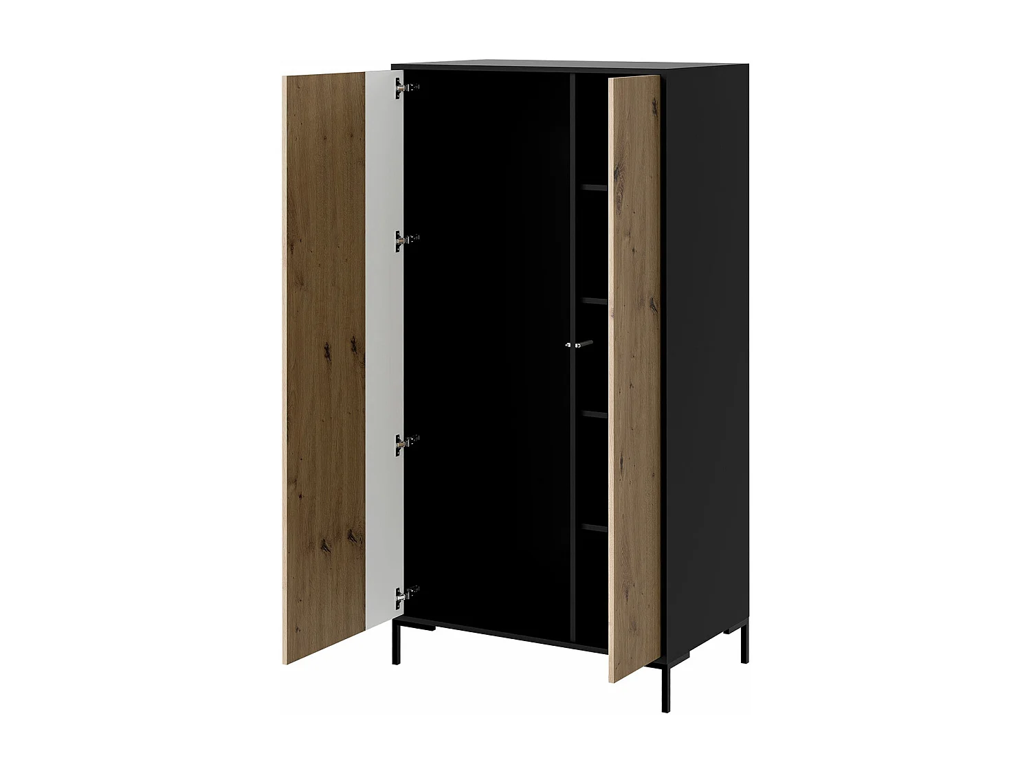 Armario Etrfelu 107, Negro|Roble Artisan, 184x90x55cm, Puertas de armario: Con bisagras