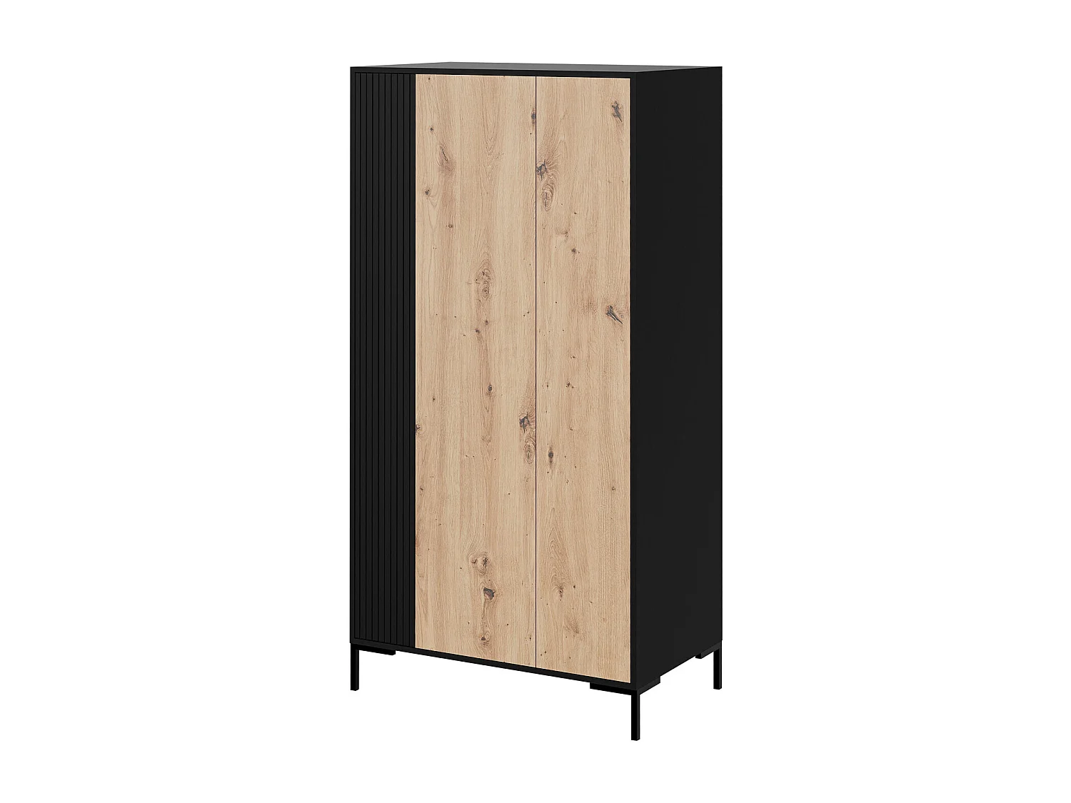 Armario Etrfelu 107, Negro|Roble Artisan, 184x90x55cm, Puertas de armario: Con bisagras