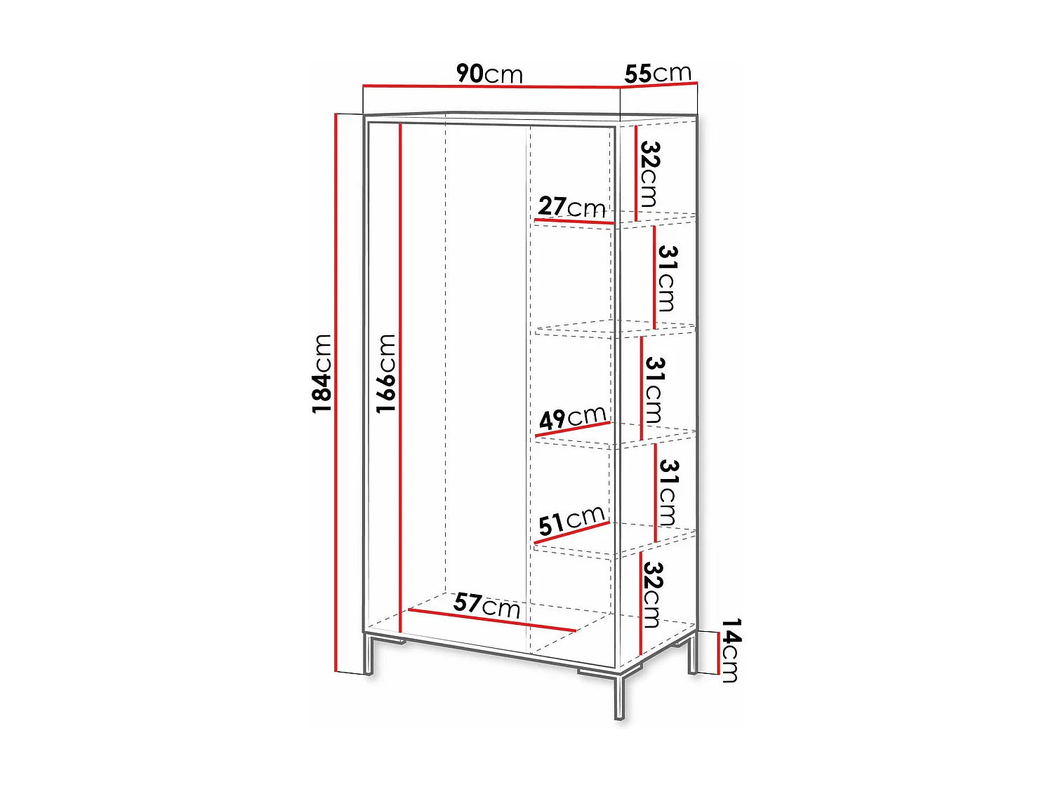 Armario Etrfelu 107, Negro|Roble Artisan, 184x90x55cm, Puertas de armario: Con bisagras