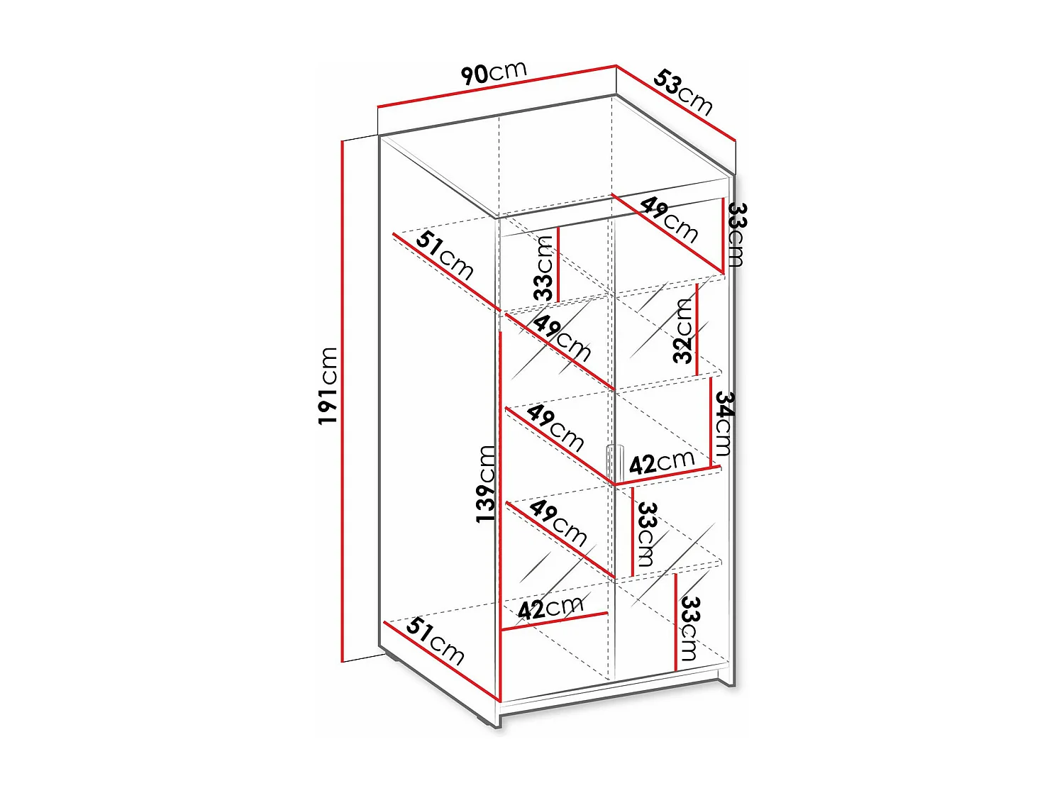 Armario Novduni 114, Roble Sonoma, 191x90x53cm, Puertas de armario: Con bisagras