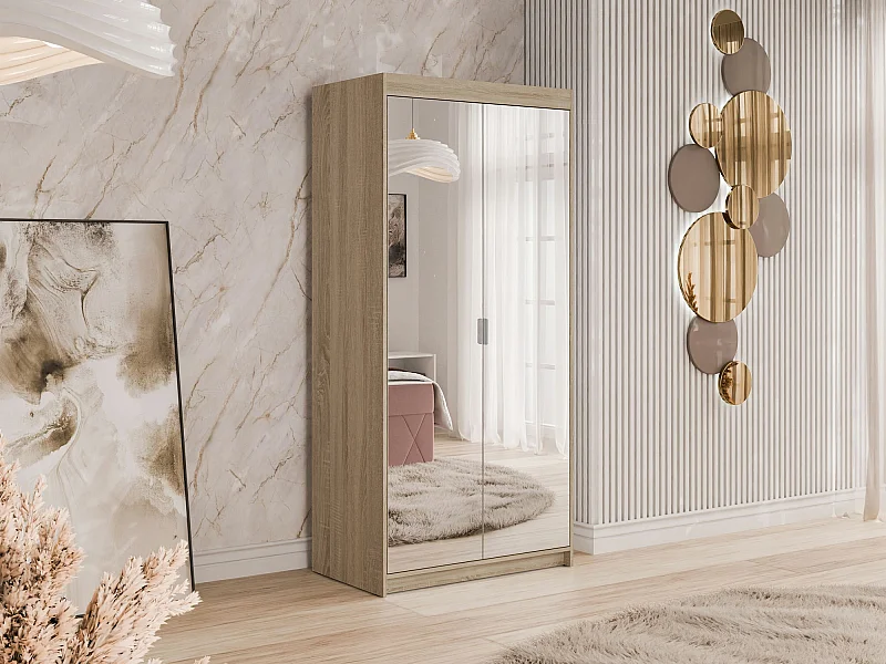 Armoire Novduni 114, Sonoma chêne, 191x90x53cm, Portes d'armoire: Avec des charnières