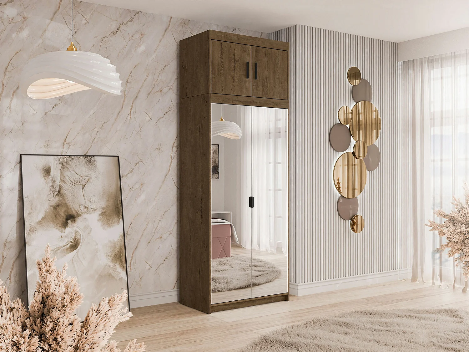 Armario Novduni 119, Roble de lefkada, 191x90x53cm, Puertas de armario: Con bisagras