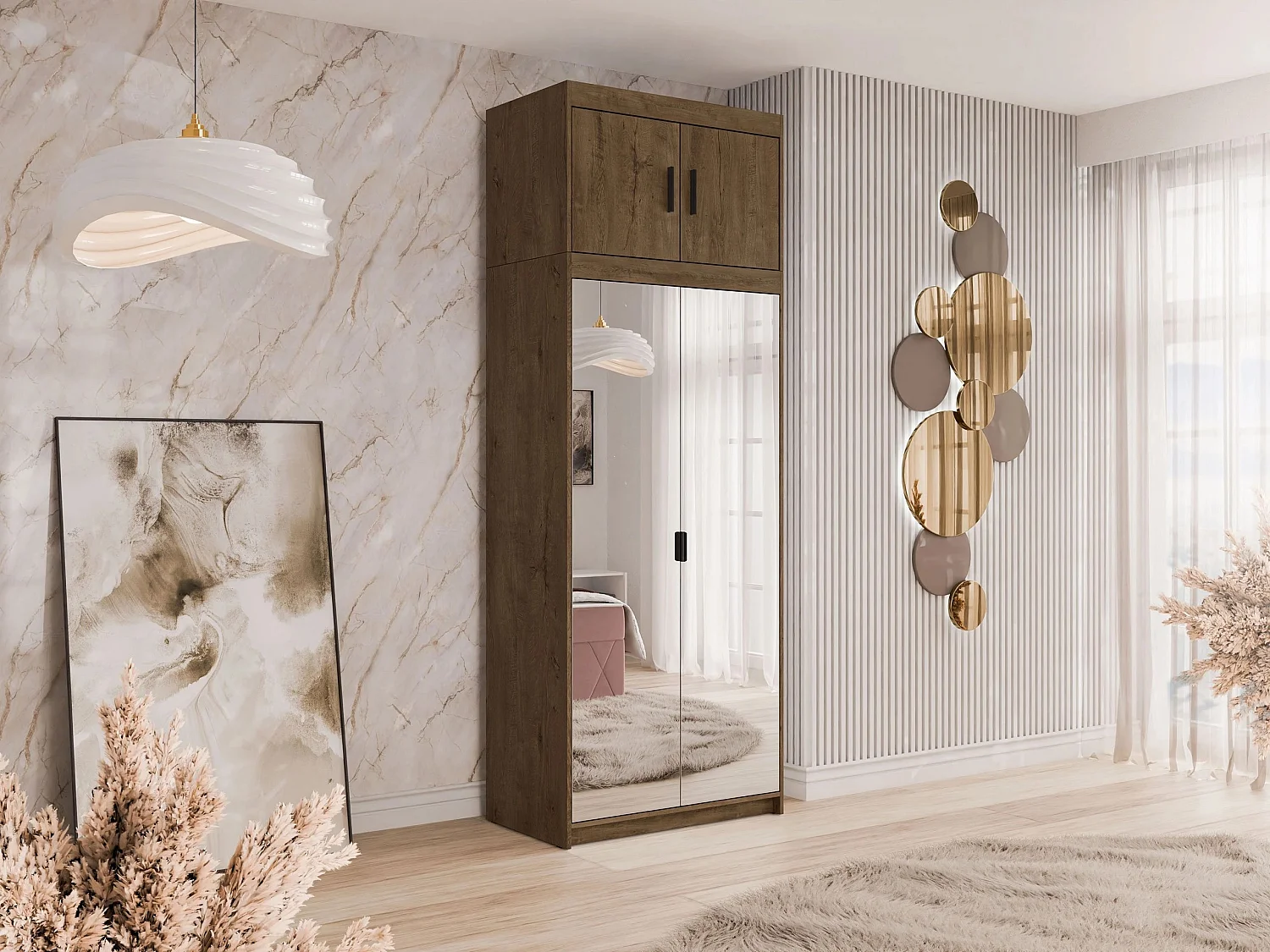 Armoire Novduni 119, Chêne de Lefkas, 246x90x53cm, Portes d'armoire: Avec des charnières