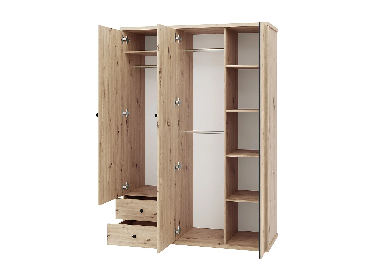 Armario Venmava 115, Negro|Roble Artisan, 213x150x60cm, Puertas de armario: Con bisagras