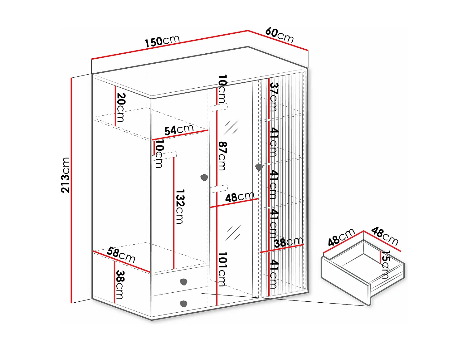 Armario Venmava 115, Negro|Roble Artisan, 213x150x60cm, Puertas de armario: Con bisagras