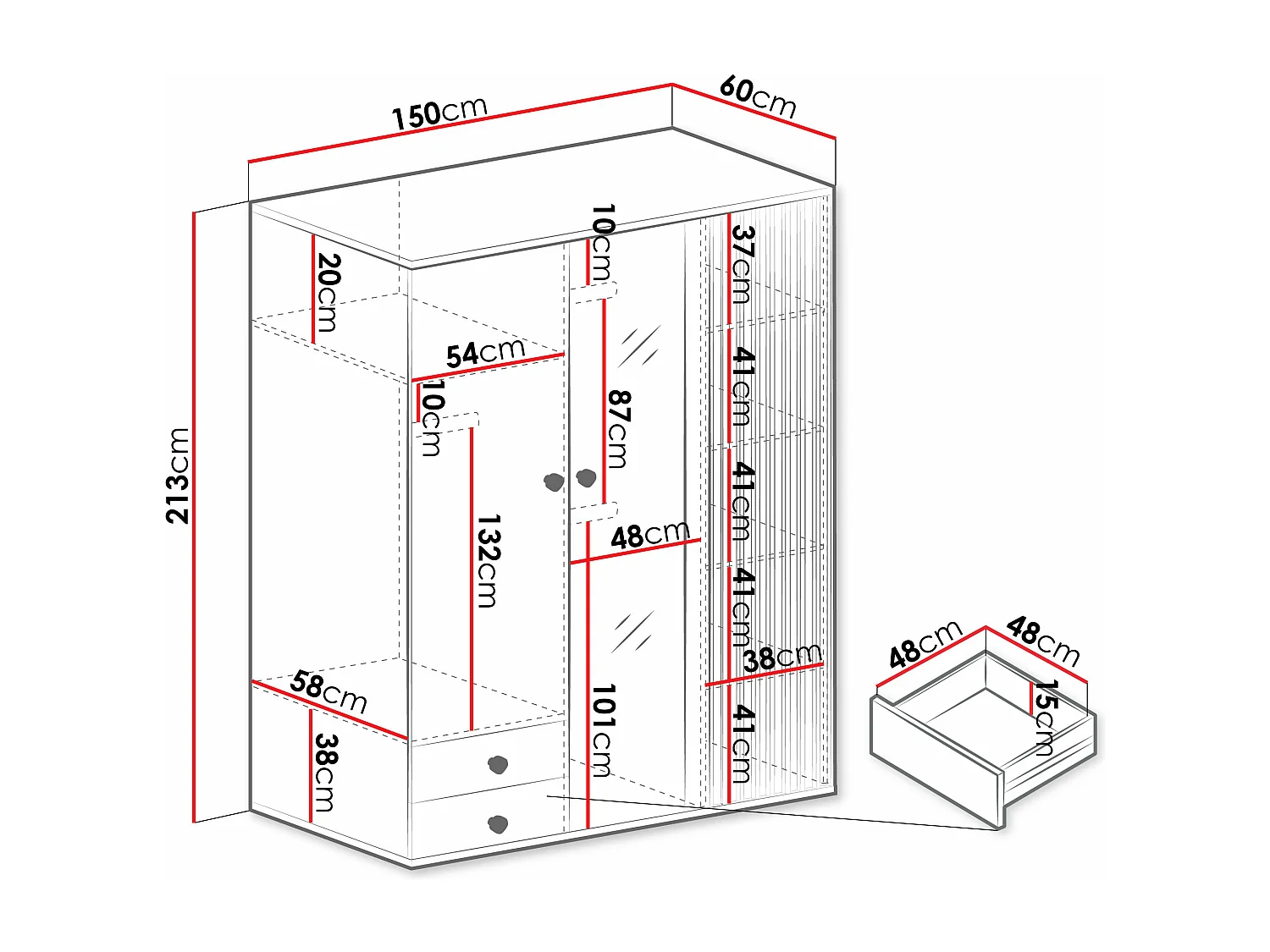 Armoire Venmava 115, Noir|Chêne Artisan, 213x150x60cm