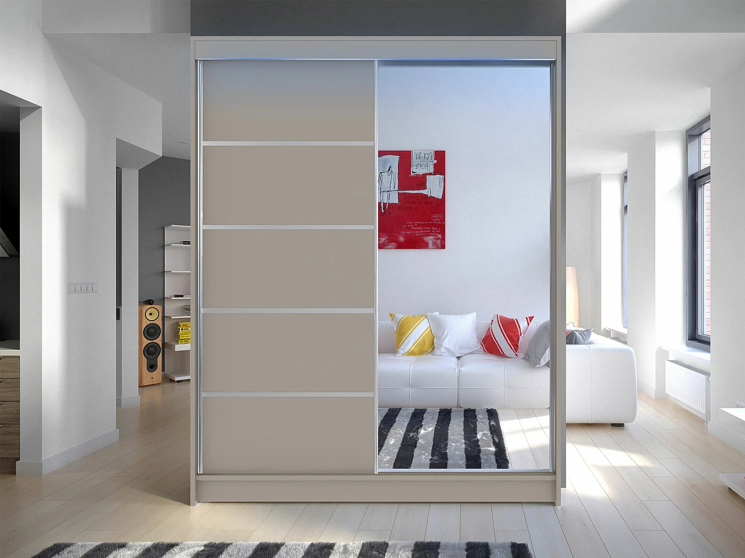 Armoire Closico 143, Cachemire, 200x150x58cm, Portes d'armoire: Coulissantes