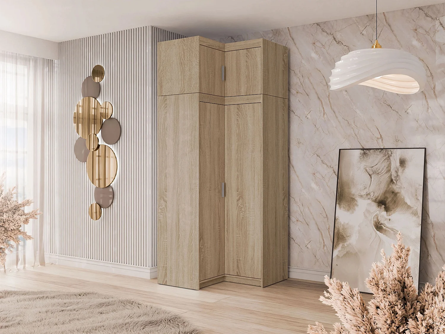 Armoire d'angle Novduni 121, Sonoma chêne, 246x98x98cm