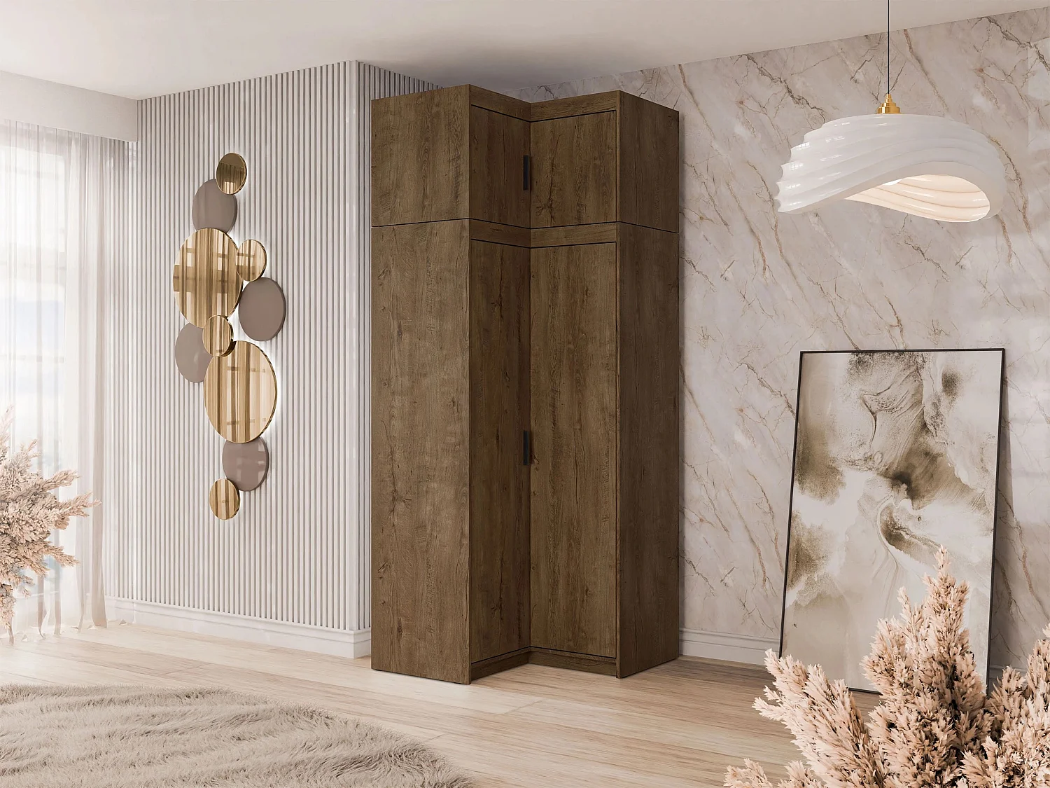 Armoire d'angle Novduni 121, Chêne de Lefkas, 246x98x98cm