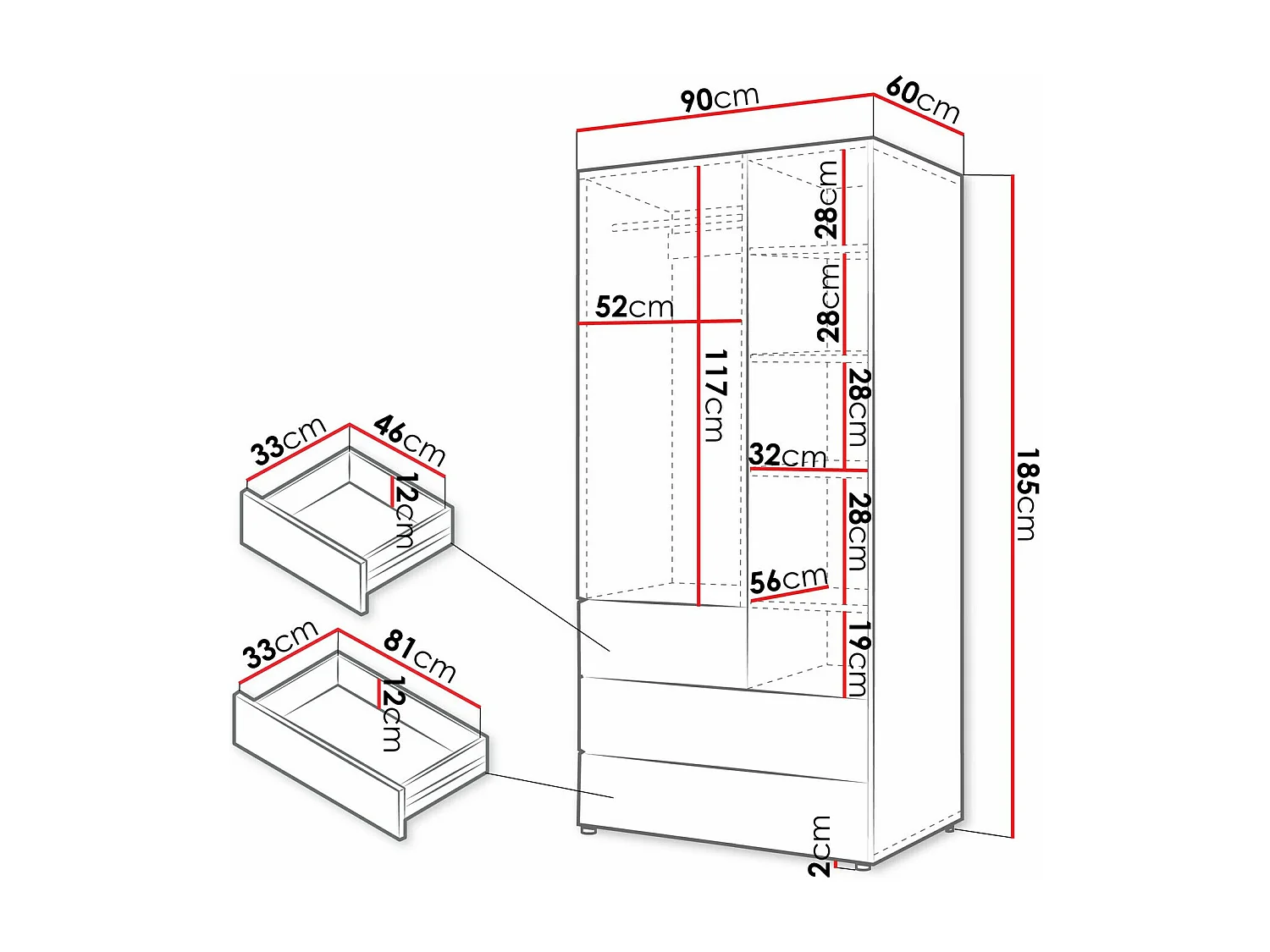 Armoire Domcali 101, Chêne|Beige, 185x90x60cm, Portes d'armoire: Avec des charnières