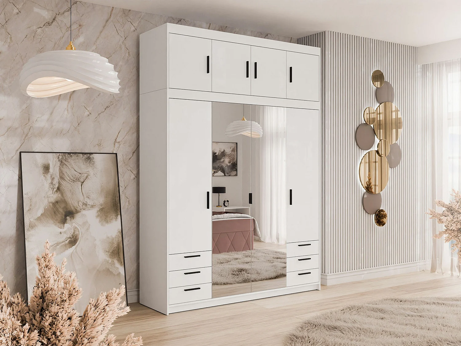 Armario Novduni 120, Blanco, 191x177x53cm, Puertas de armario: Con bisagras