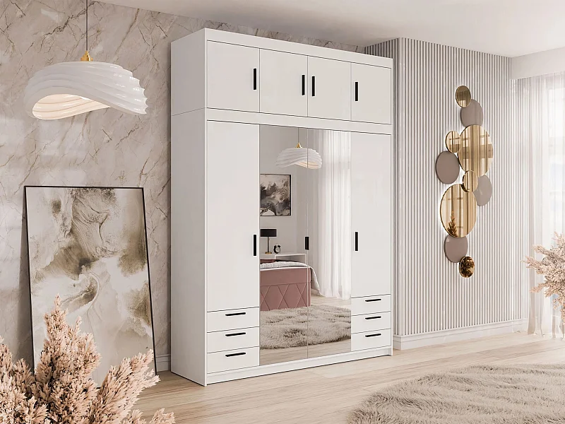 Armoire Novduni 120, Blanc, 246x177x53cm, Portes d'armoire: Avec des charnières