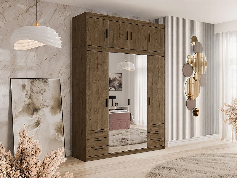 Armario Novduni 120, Roble de lefkada, 191x177x53cm, Puertas de armario: Con bisagras