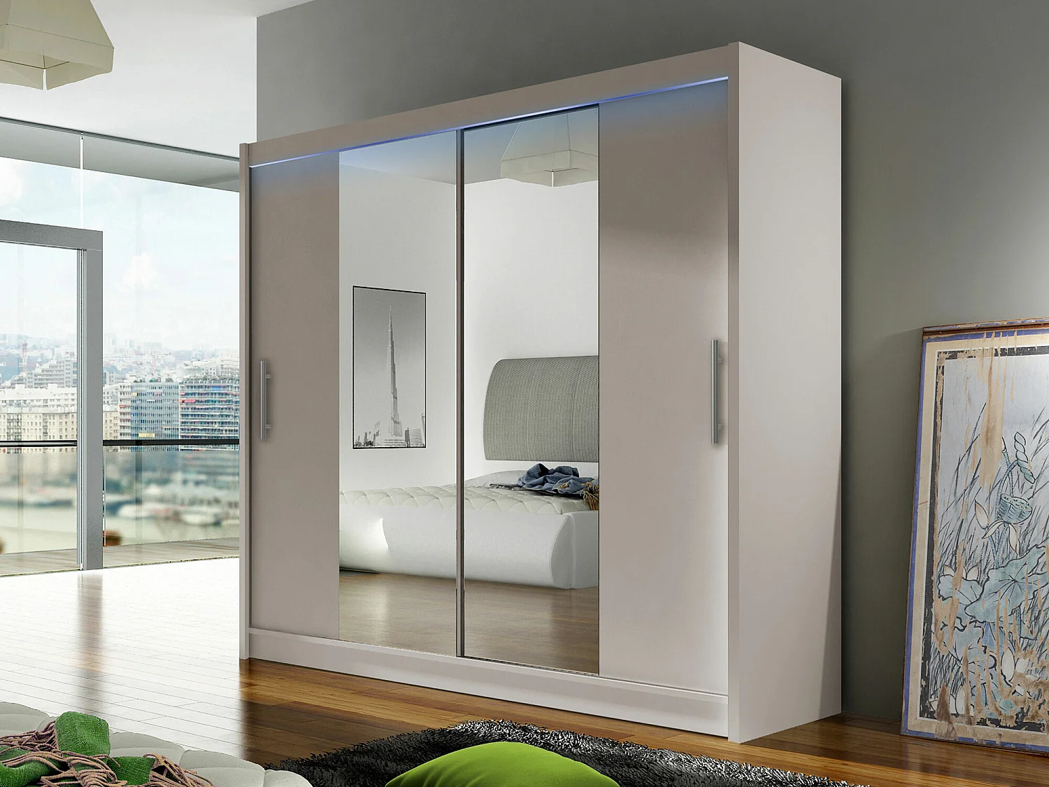 Armoire Closico 123, Cachemire, 215x180x58cm, Portes d'armoire: Coulissantes