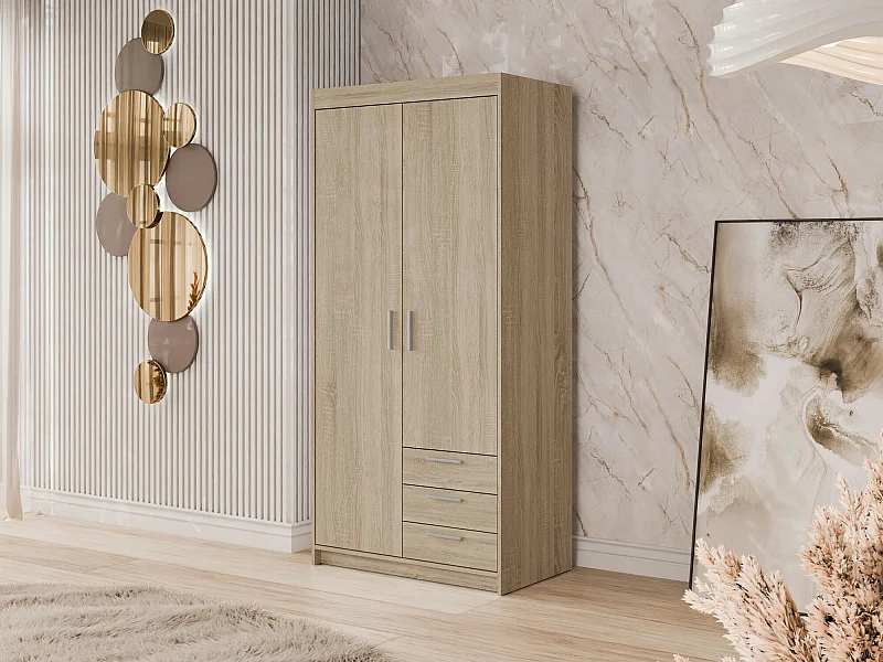 Armario Novduni 112, Roble Sonoma, 191x90x53cm, Puertas de armario: Con bisagras