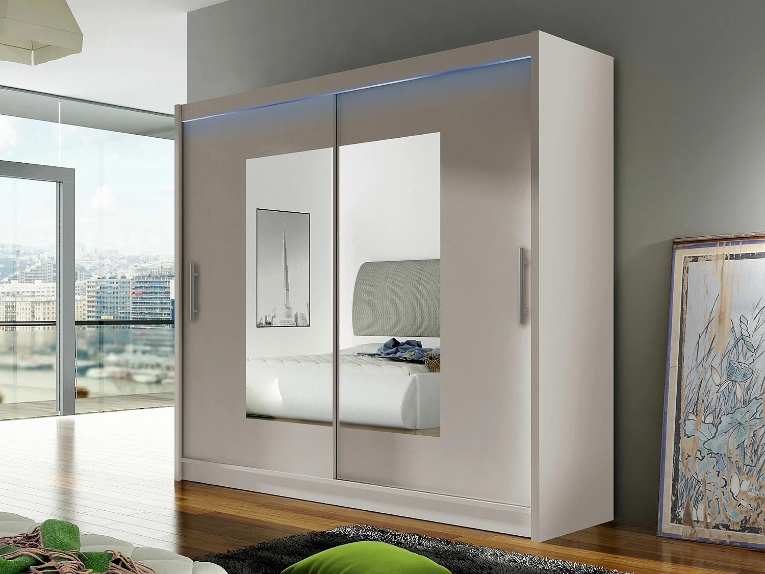 Armoire Closico 106, Cachemire, 215x180x58cm, Portes d'armoire: Coulissantes