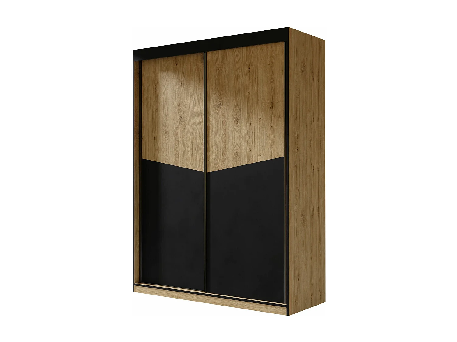 Armoire Tenreme 101, Noir|Chêne, 215x150x65cm, Portes d'armoire: Coulissantes