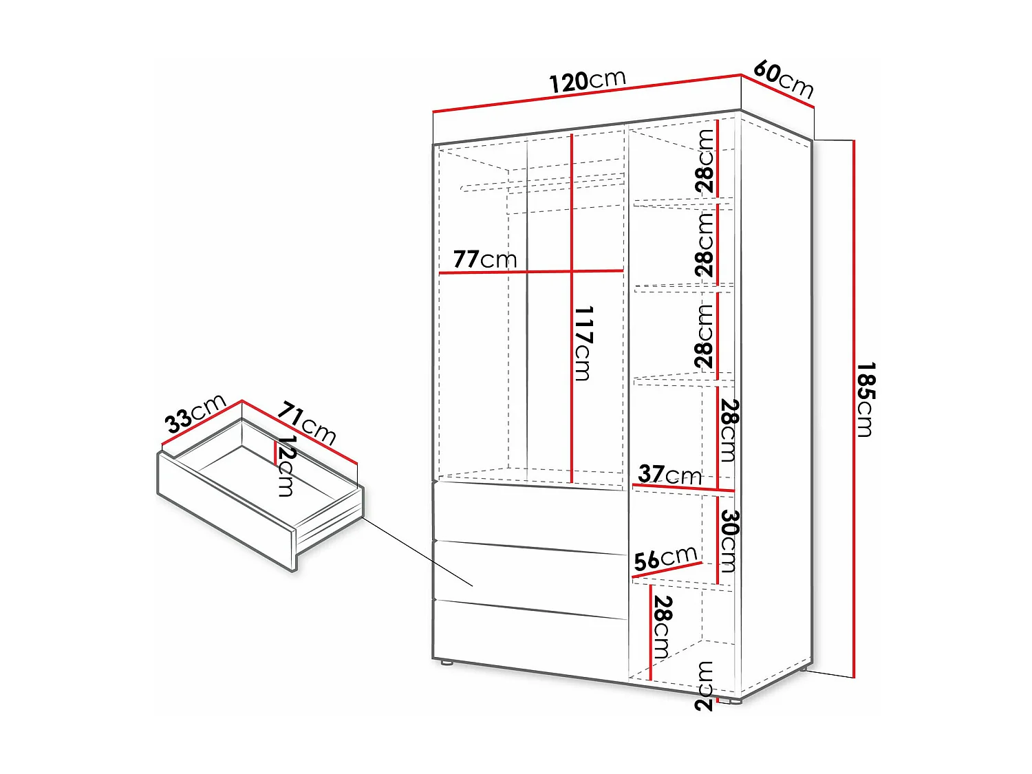 Armoire Domcali 100, Chêne|Beige, 185x120x60cm, Portes d'armoire: Avec des charnières