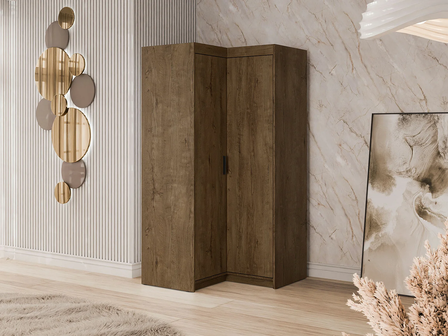 Armoire d'angle Novduni 116, Chêne de Lefkas, 191x98x98cm