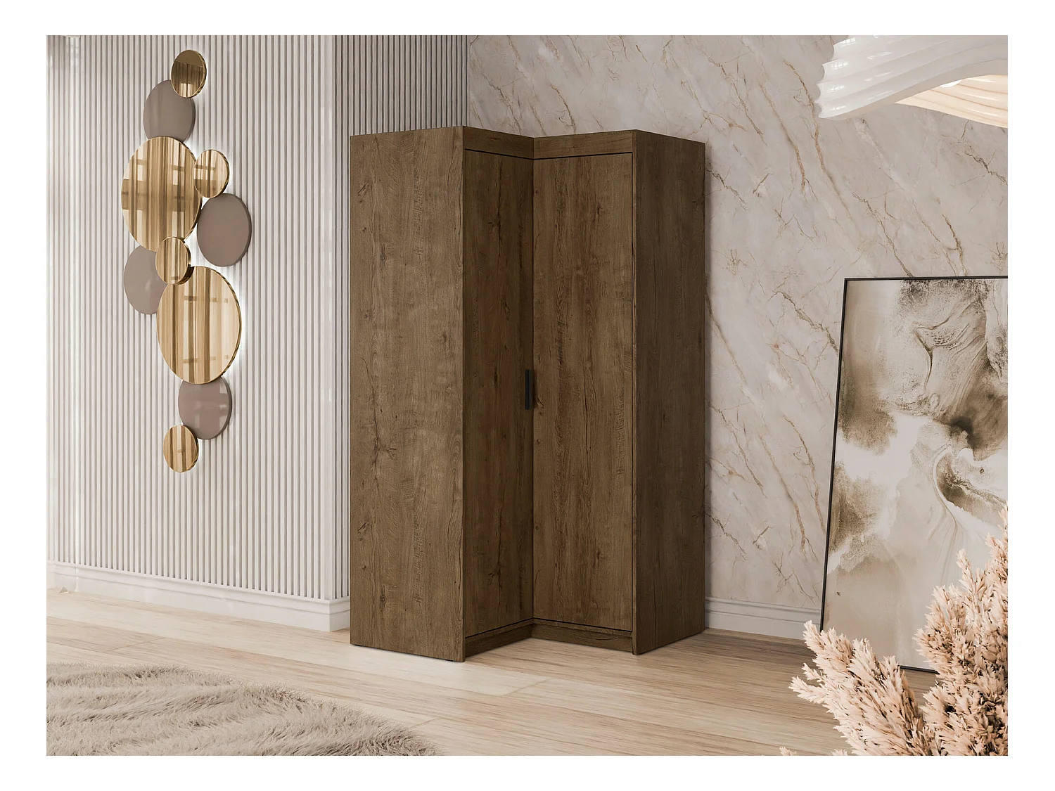 Armoire d'angle Novduni 116, Chêne de Lefkas, 191x98x98cm