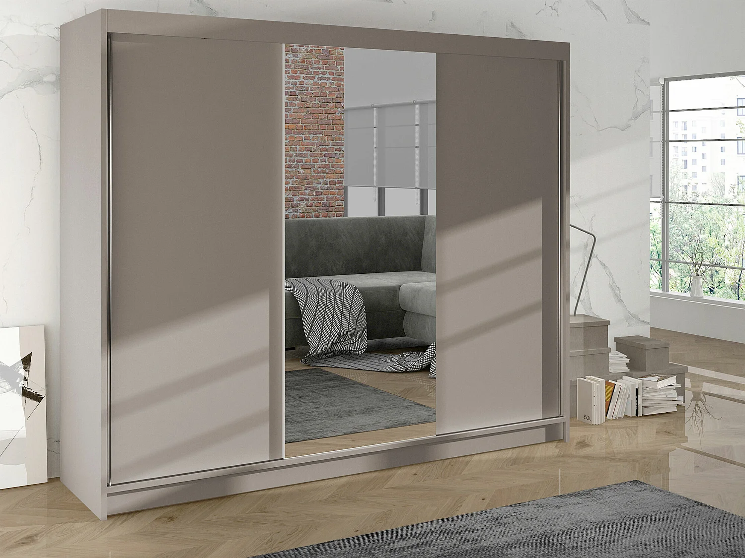 Armoire Closico 158, Cachemire, 215x200x58cm, Portes d'armoire: Coulissantes