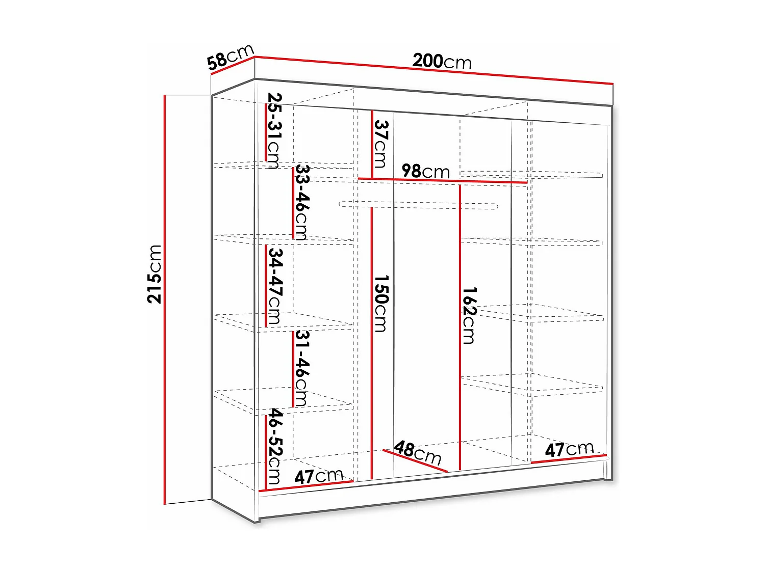 Armoire Closico 158, Cachemire, 215x200x58cm, Portes d'armoire: Coulissantes