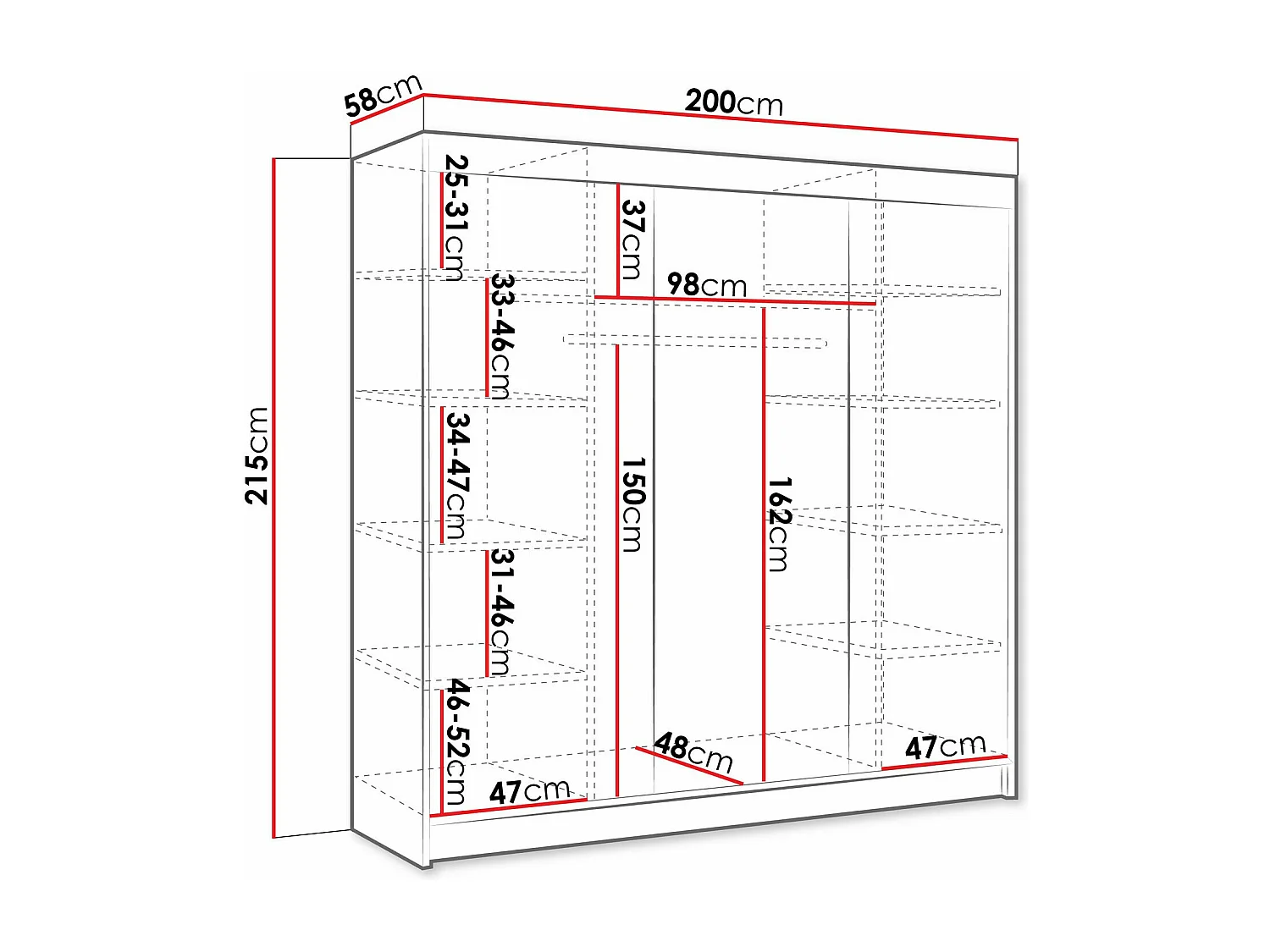 Armoire Closico 160, Cachemire, 215x200x58cm, Portes d'armoire: Coulissantes