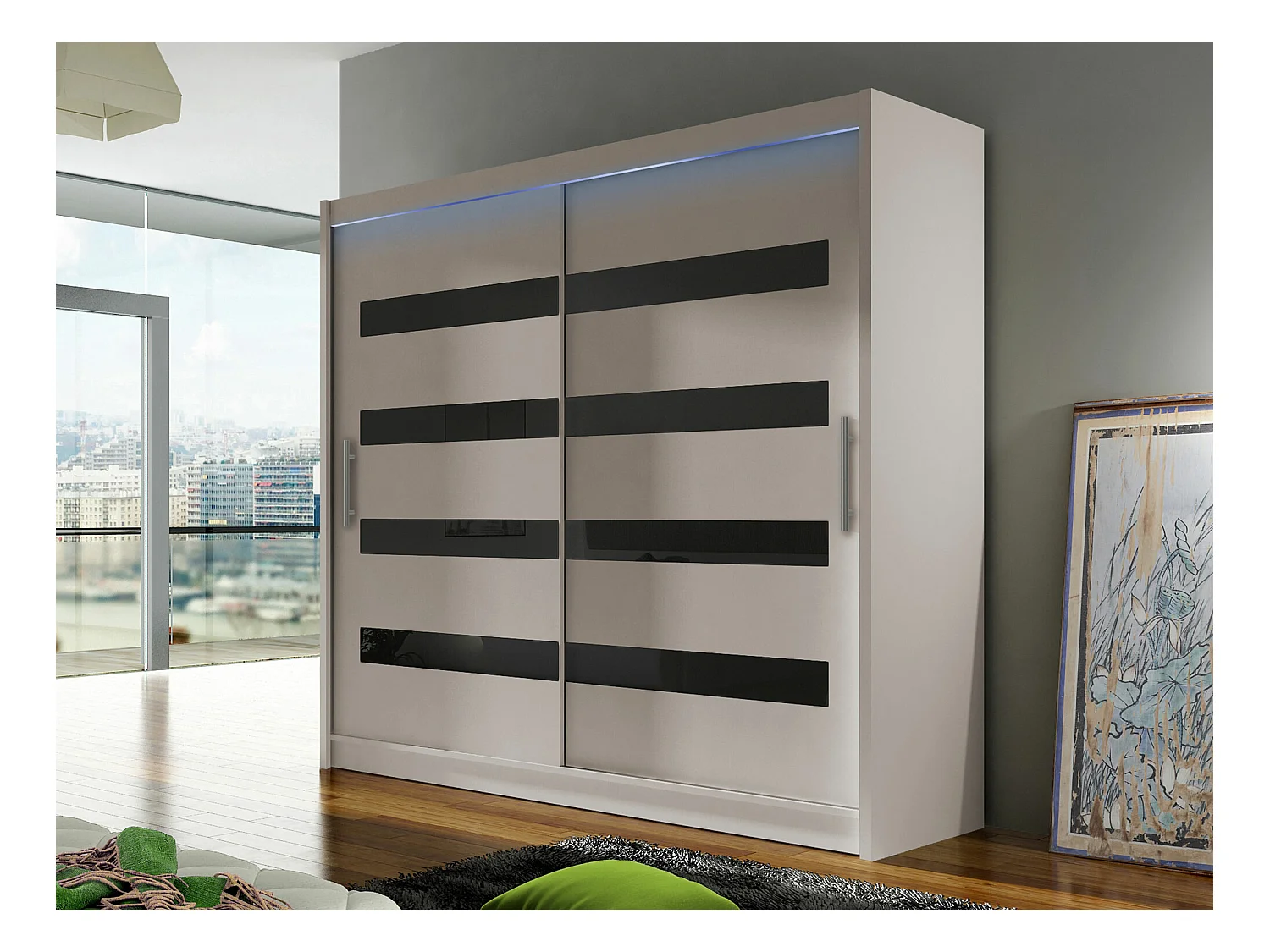 Armoire Closico 156, Cachemire|Noir, 215x180x58cm, Portes d'armoire: Coulissantes