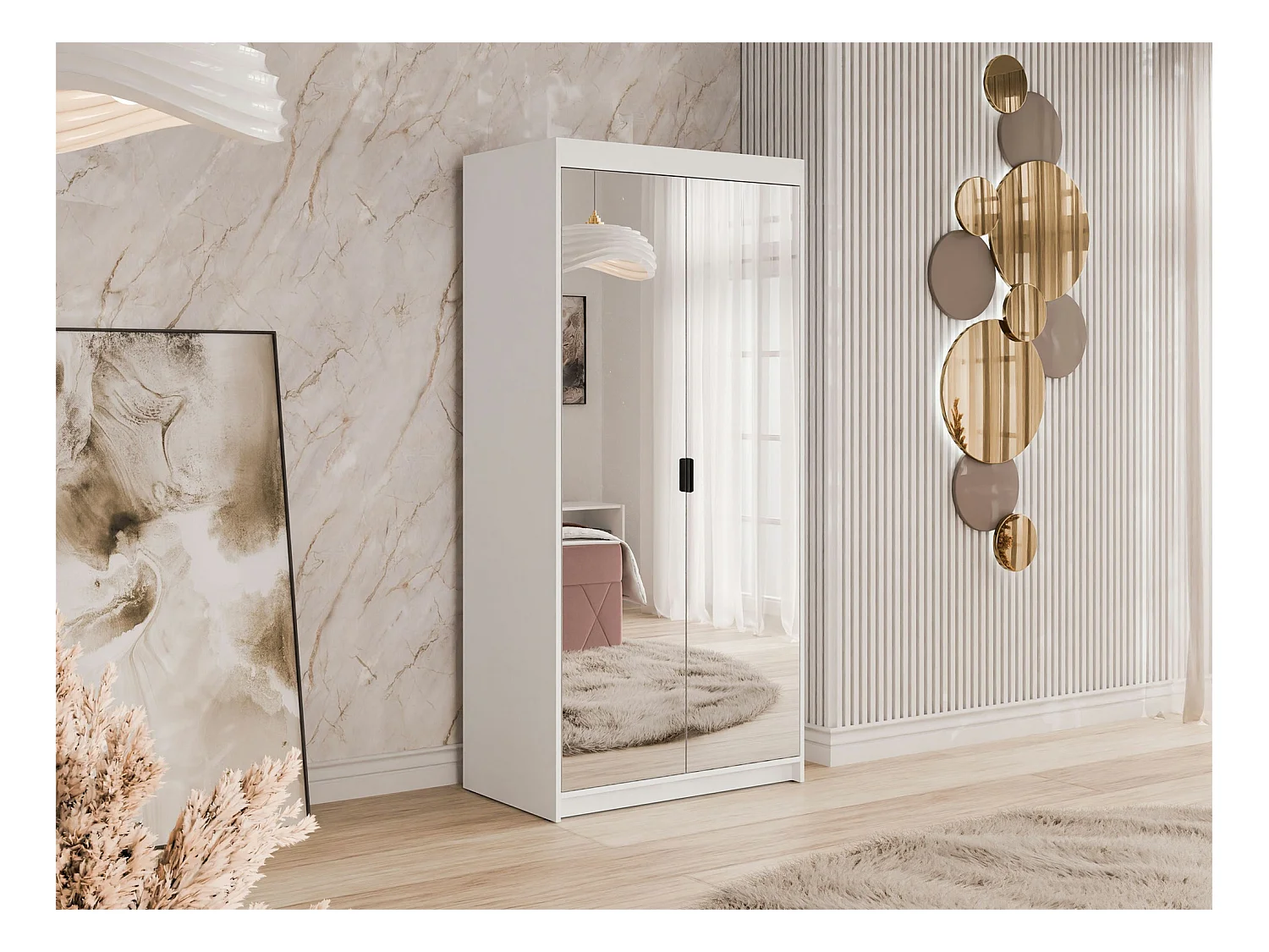 Armoire Novduni 114, Blanc, 191x90x53cm, Portes d'armoire: Avec des charnières