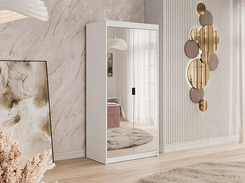 Armoire Novduni 114, Blanc, 191x90x53cm, Portes d'armoire: Avec des charnières