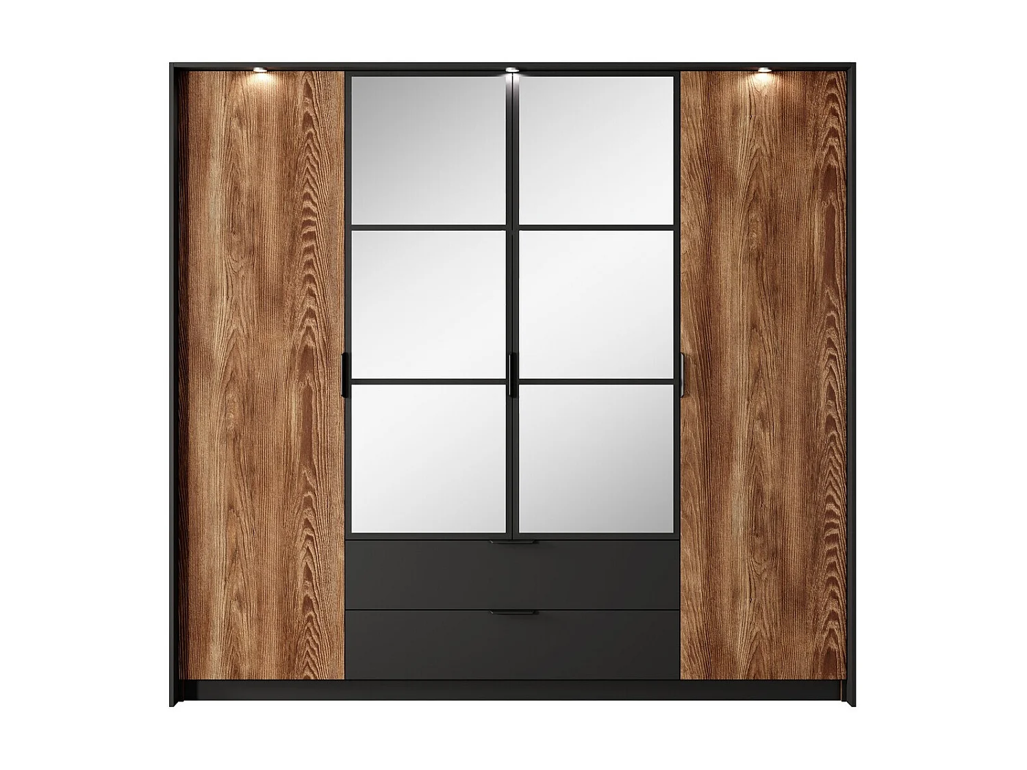 Armario Flodale 101, Antracita|Castaña, 210x224x59cm, Puertas de armario: Con bisagras