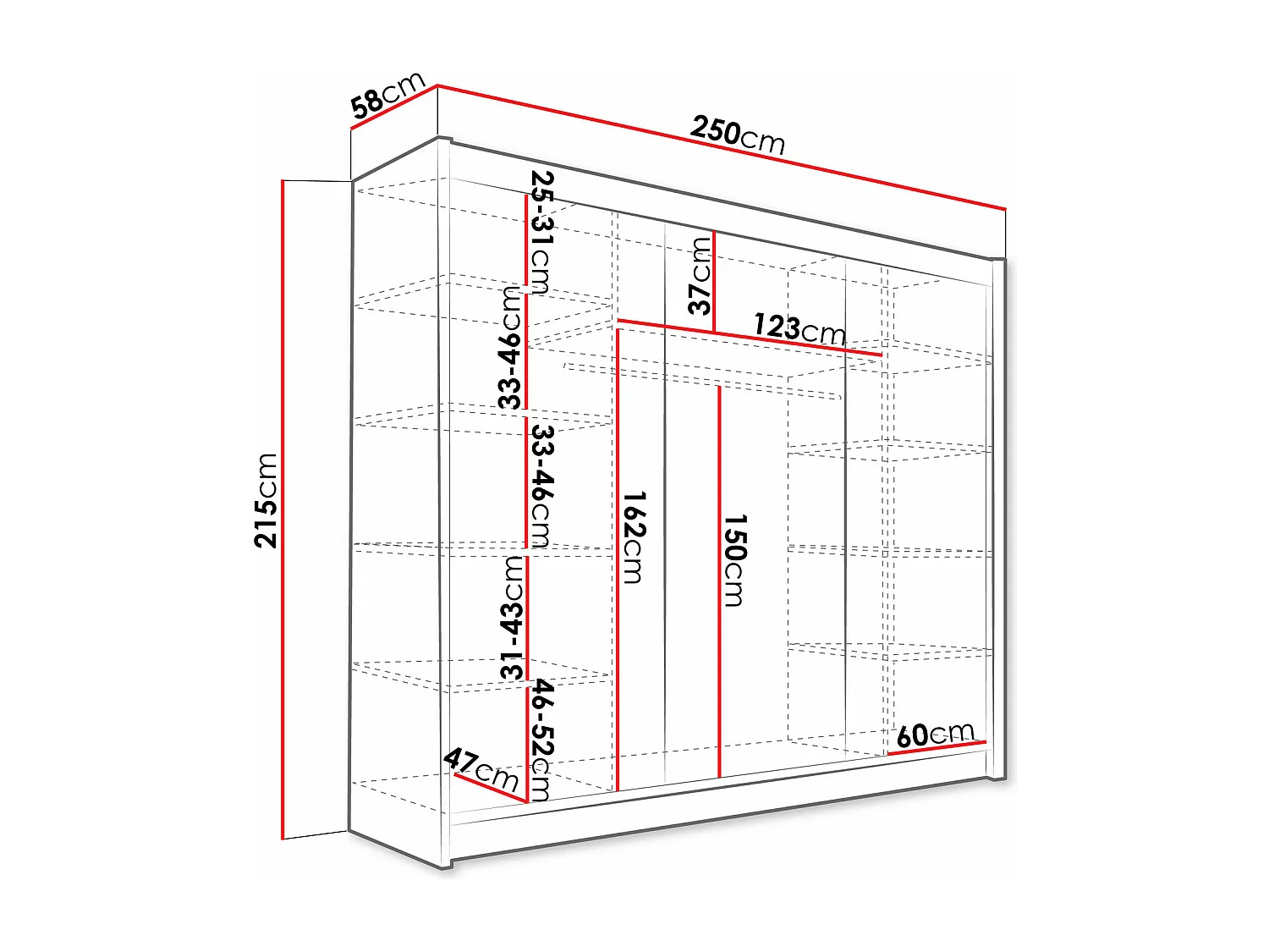 Armoire Closico 122, Cachemire, 215x250x58cm, Portes d'armoire: Coulissantes