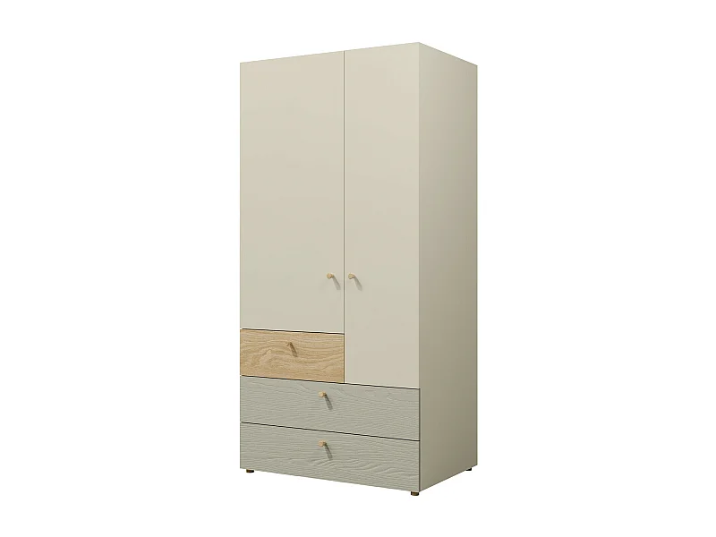 Armoire Domcali 101, Gris|Beige|Chêne, 185x90x60cm, Portes d'armoire: Avec des charnières