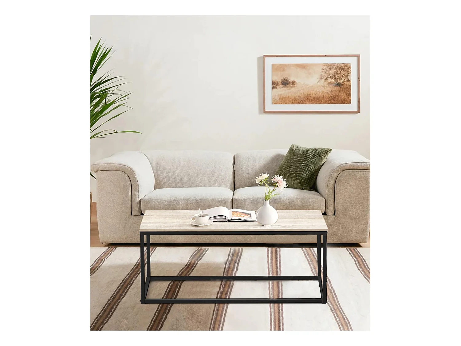 Mesa de centro de 100x55x45 cm con sobre de melamina y patas metálicas en negro Viera