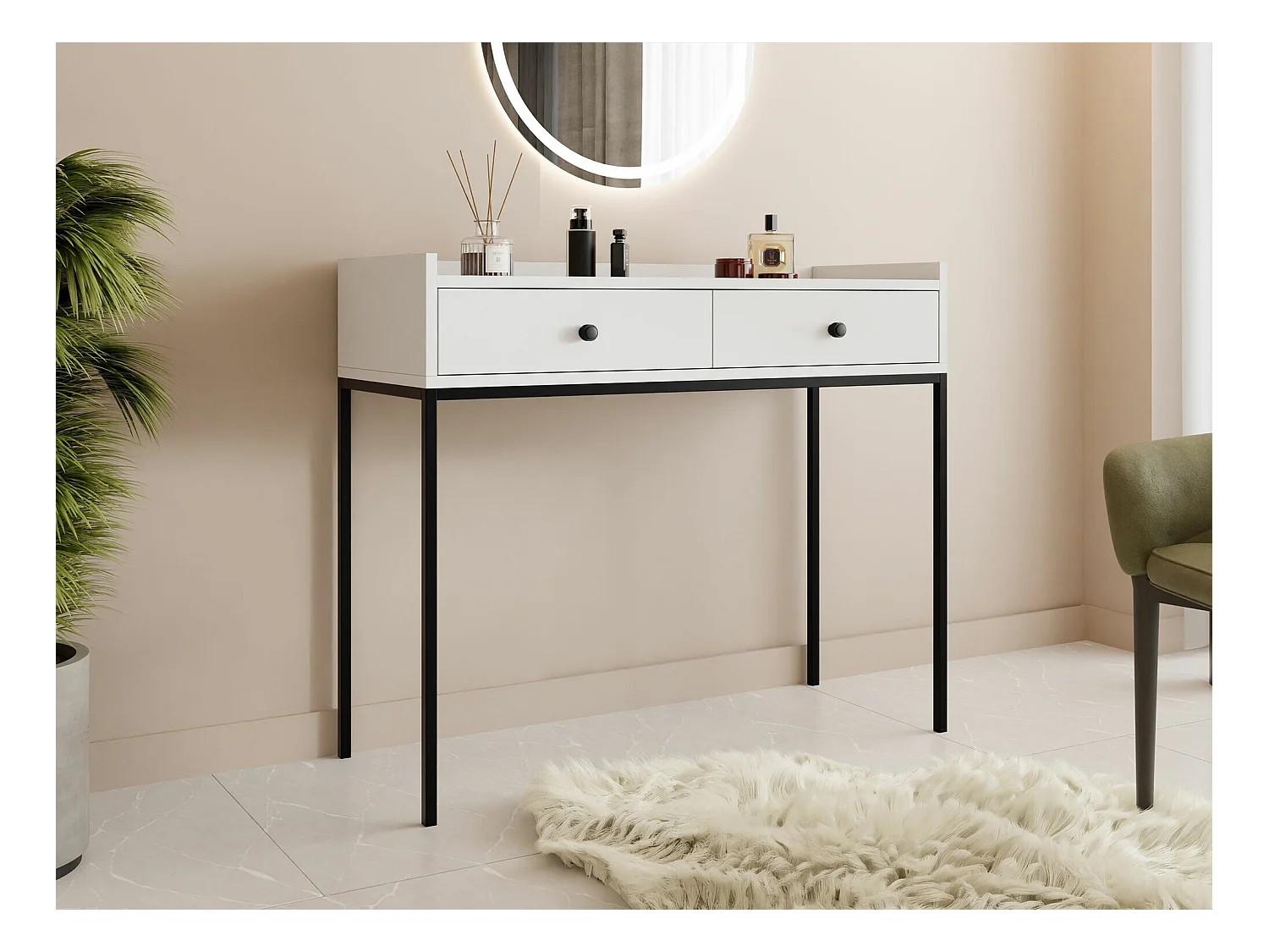 Console Comfivo Etmore 106, Blanc, 86x100x40cm, Avec tiroirs