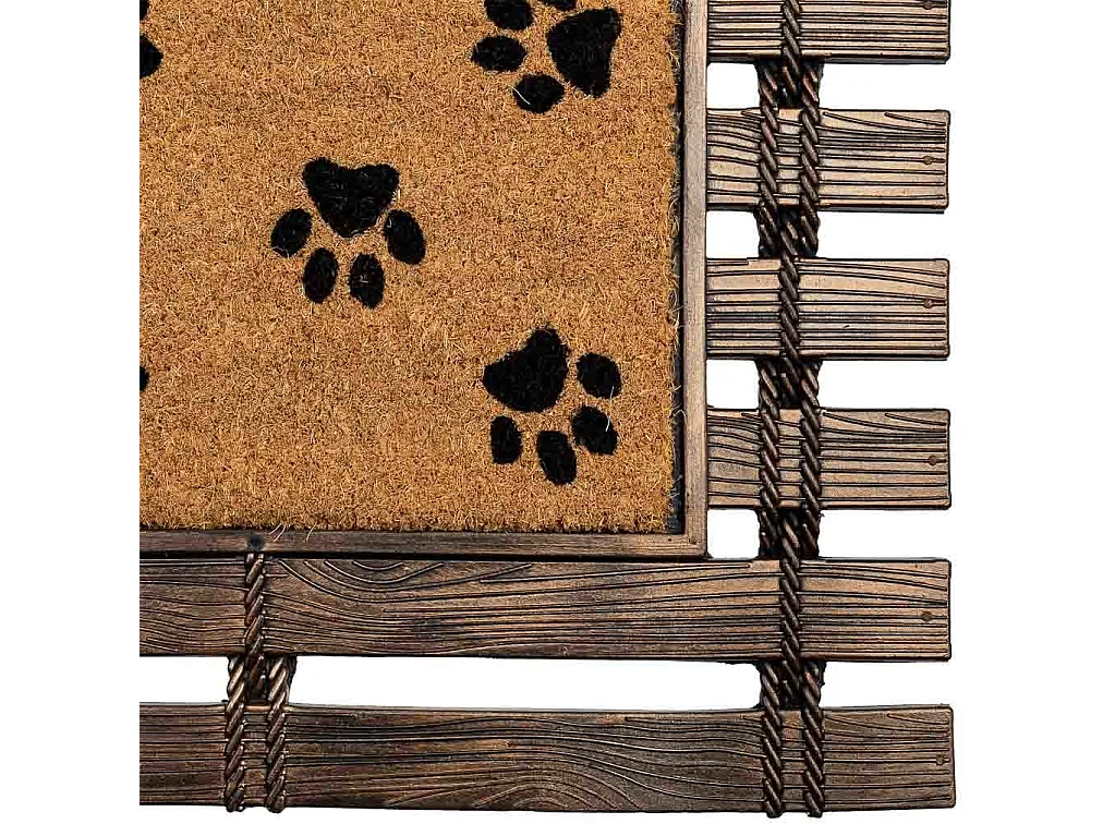 Felpudo de goma y fibra natural impreso huellas marron 75x45