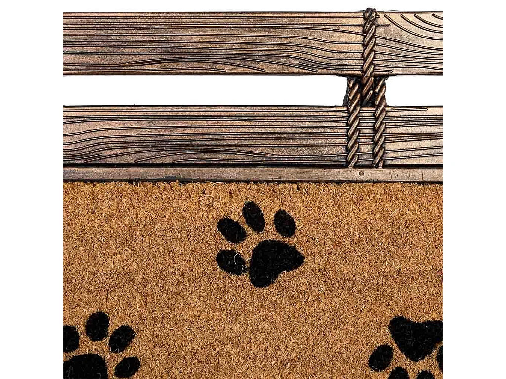 Felpudo de goma y fibra natural impreso huellas marron 75x45