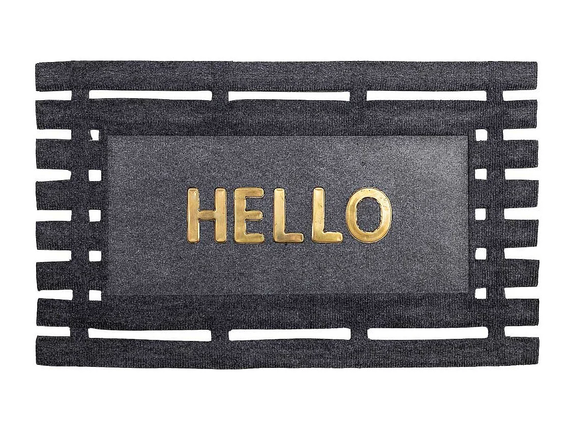 Tapis d'entrée en fibre et caoutchouc avec métal gris 75x45