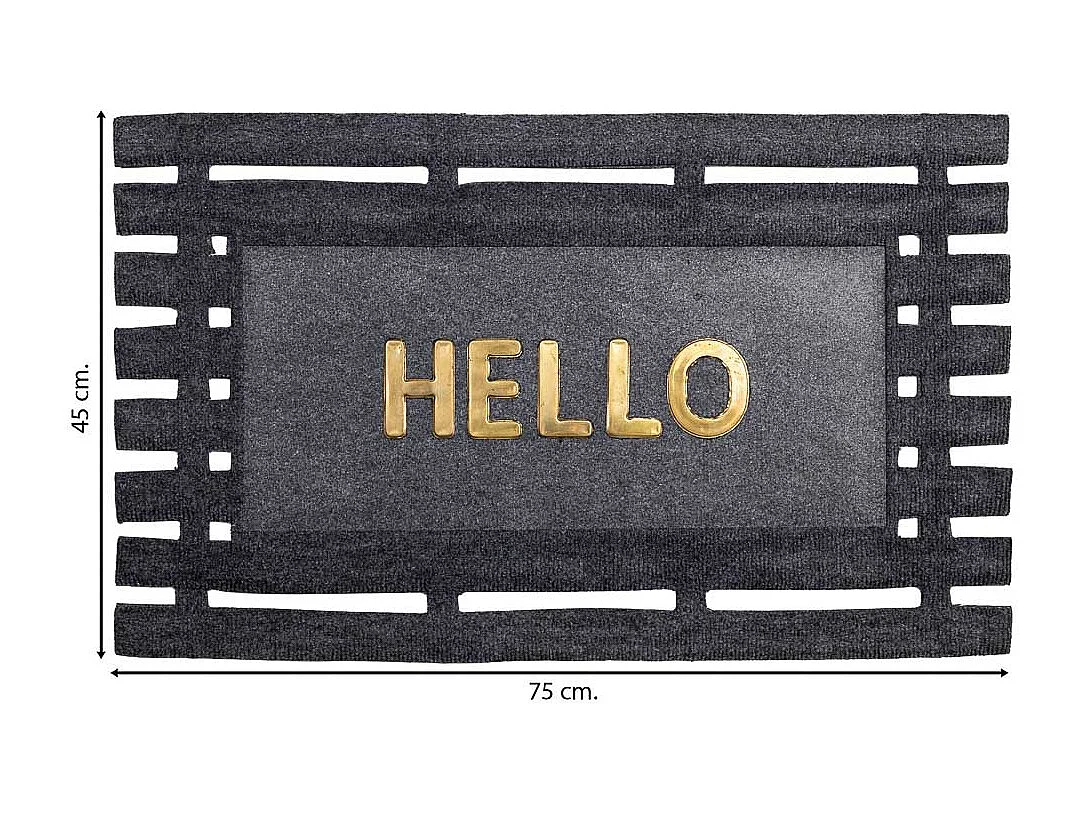 Tapis d'entrée en fibre et caoutchouc avec métal gris 75x45