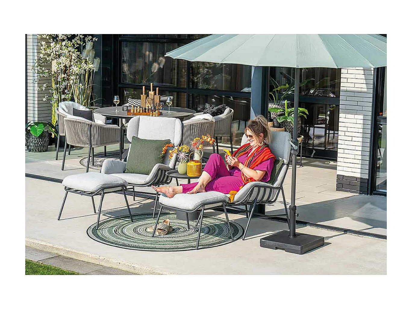 Garden Impressions Fresno loungestoel incl. voetenbank - donker grijs