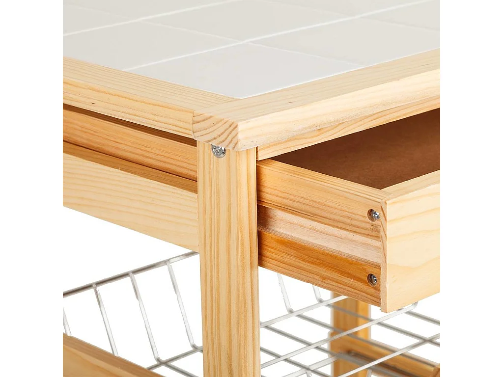 Carrito de cocina de madera de pino marrón 47x37x85