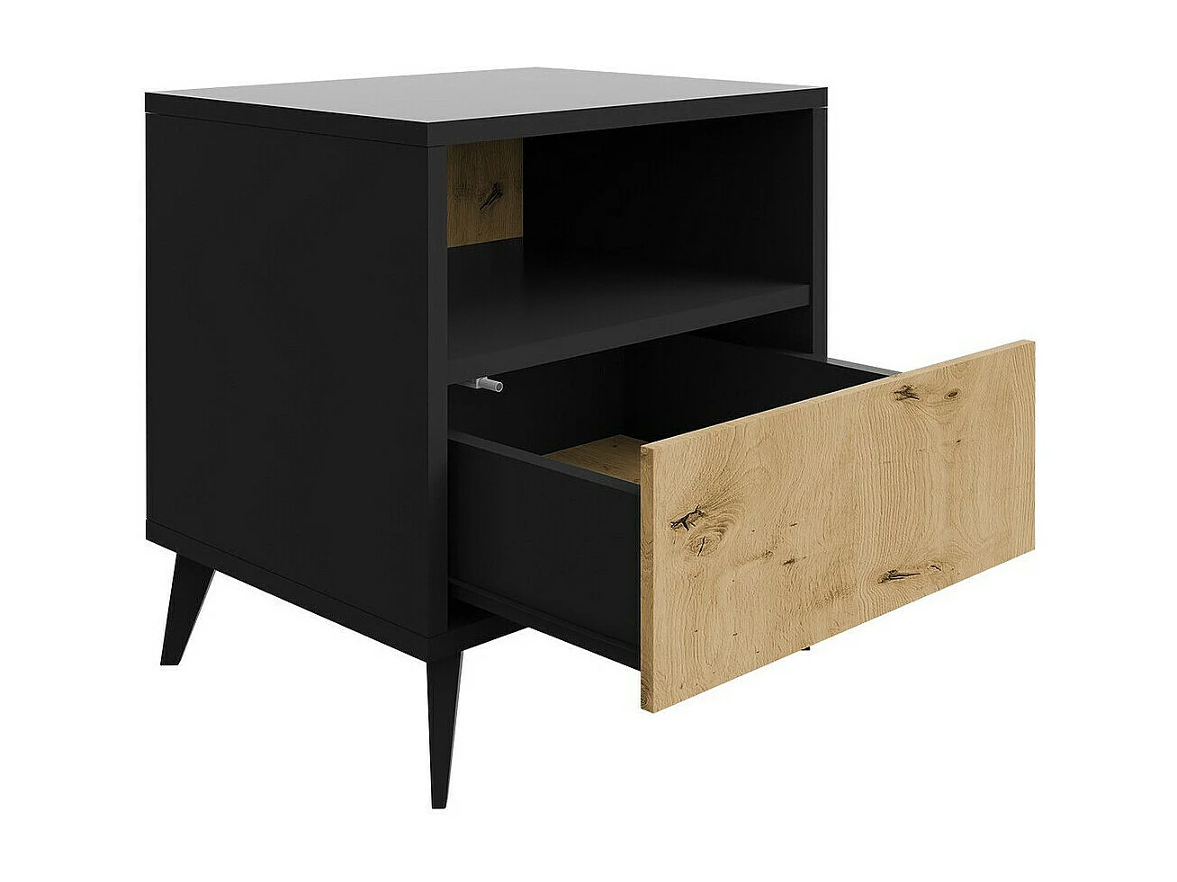 Table de chevet Comfivo Lomcali 107, Chêne Artisan|Noir, Nombre de tiroirs: 1, 52x47x40cm