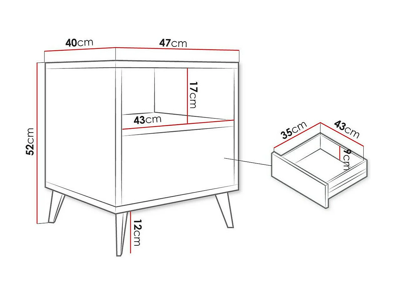Table de chevet Comfivo Lomcali 107, Chêne Artisan|Noir, Nombre de tiroirs: 1, 52x47x40cm
