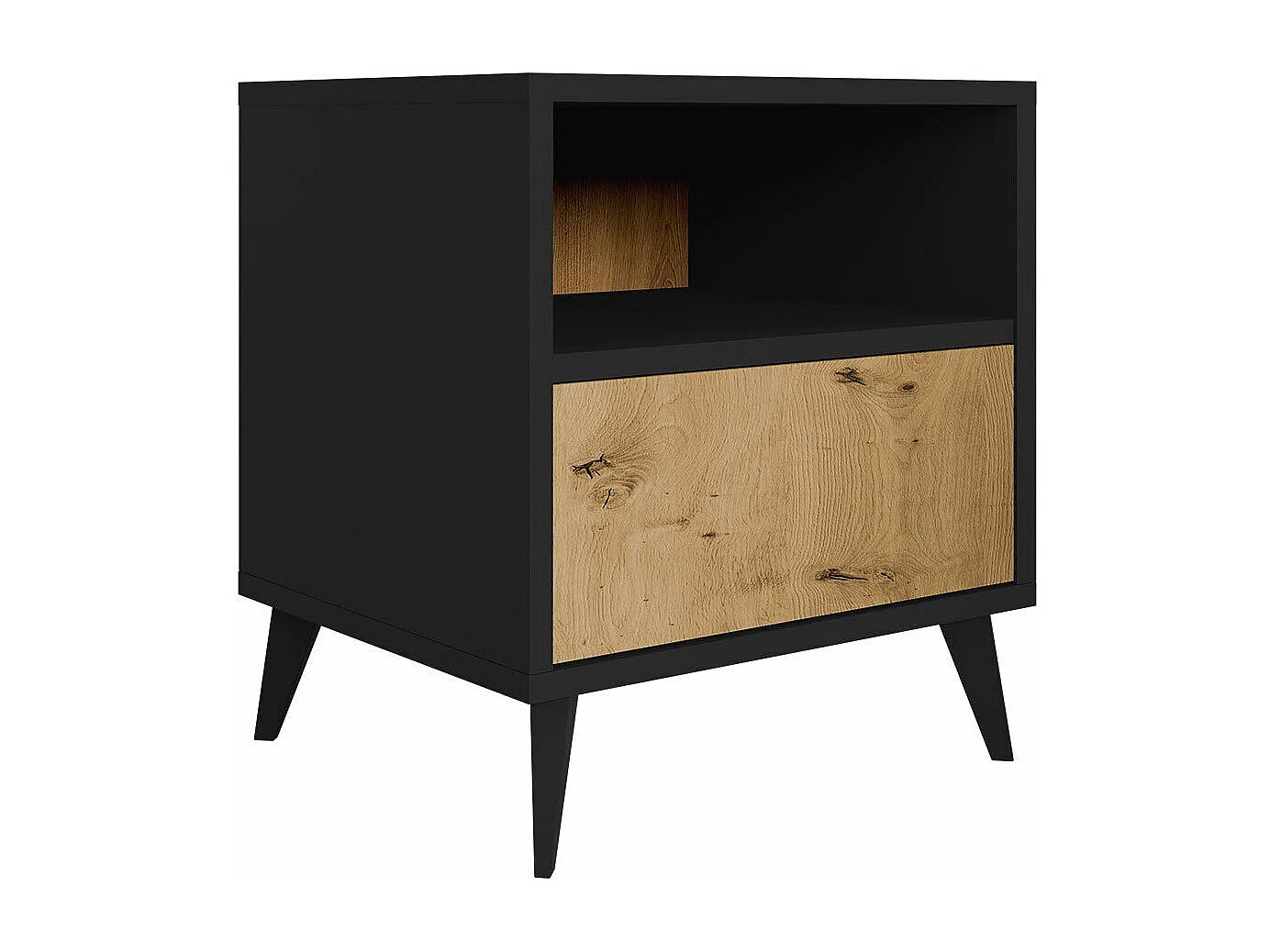 Mesilla de noche Comfivo Lomcali 107, Negro|Roble Artisan, Número de cajones: 1, 52x47cm