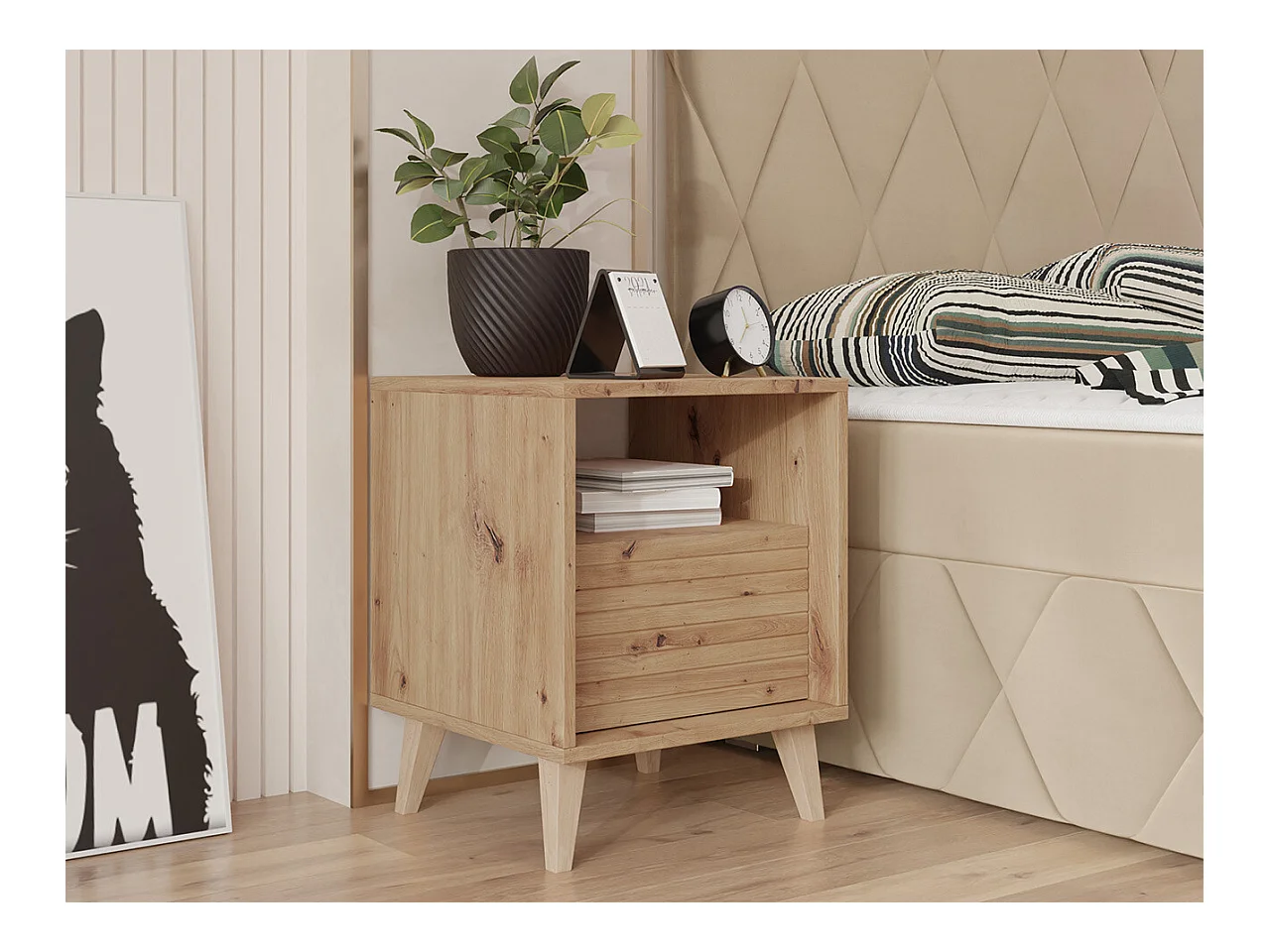Comodino Comfivo L104, Rovere Artisan, 52x40x40cm