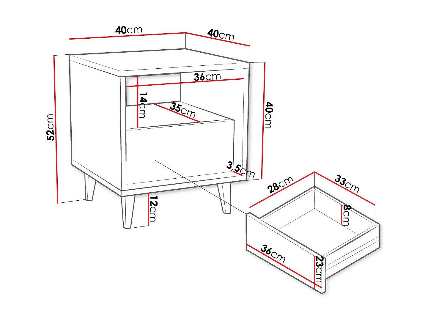 Table de chevet Comfivo Romtori 105, Chêne Artisan, 52x40x40cm, MDF|Stratifié
