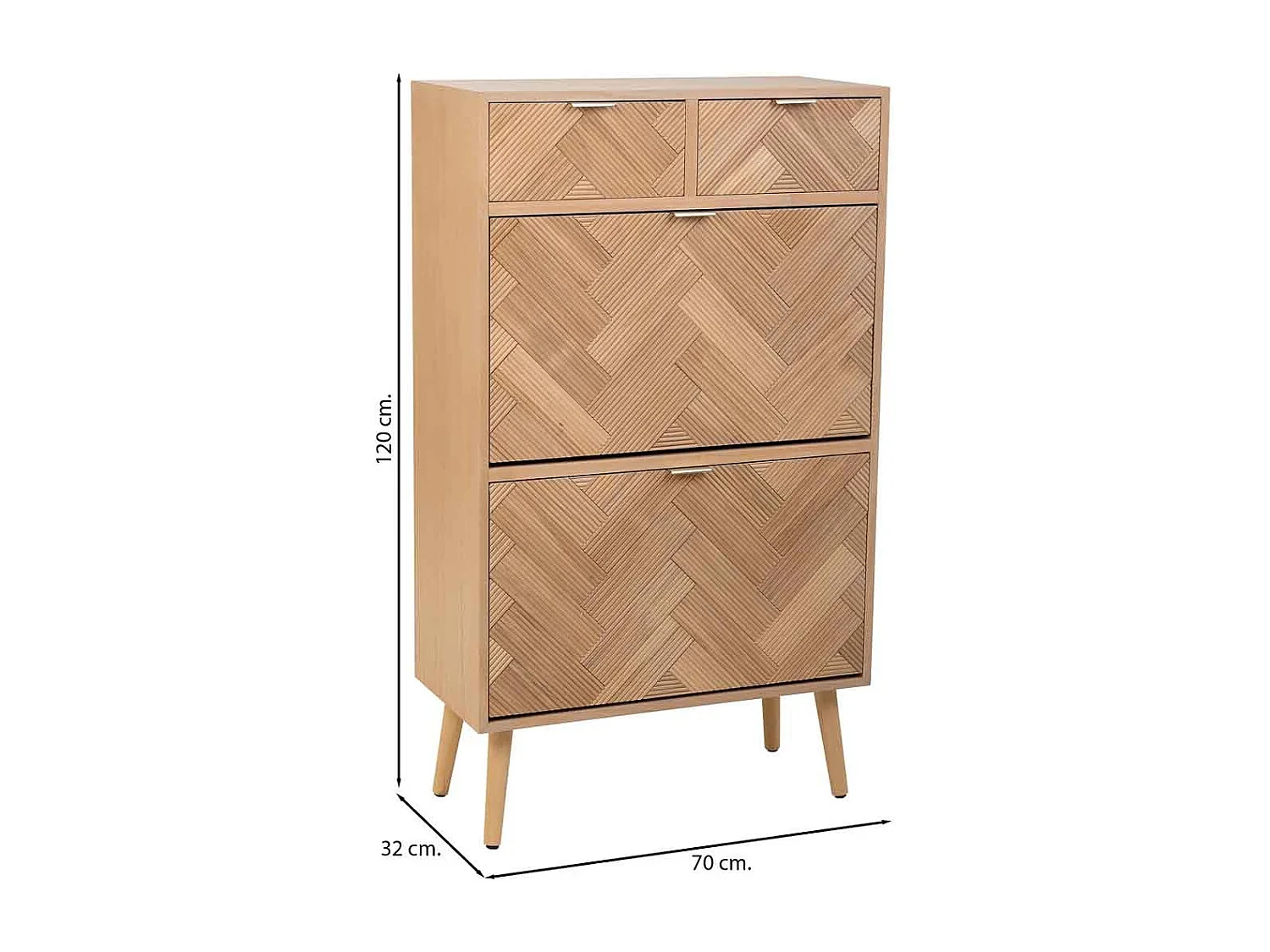 Schuhregal aus Holz mit 2 Türen und 2 Schubladen, braun 70x32x120h cm