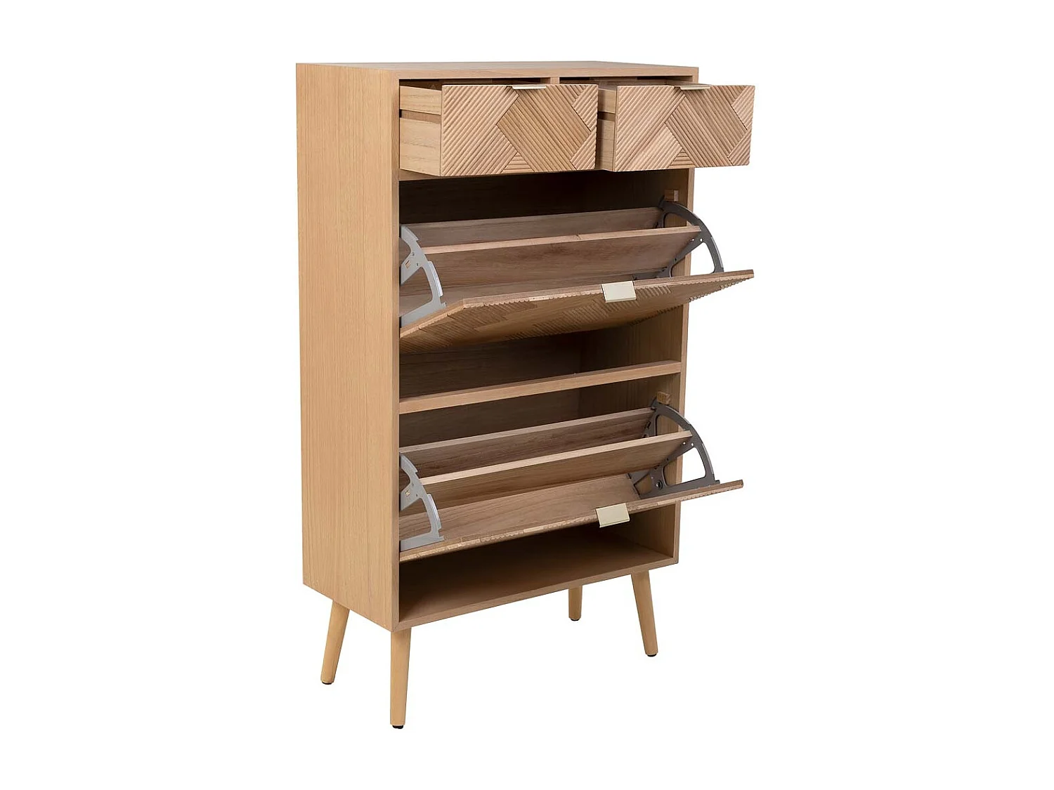 Schuhregal aus Holz mit 2 Türen und 2 Schubladen, braun 70x32x120h cm